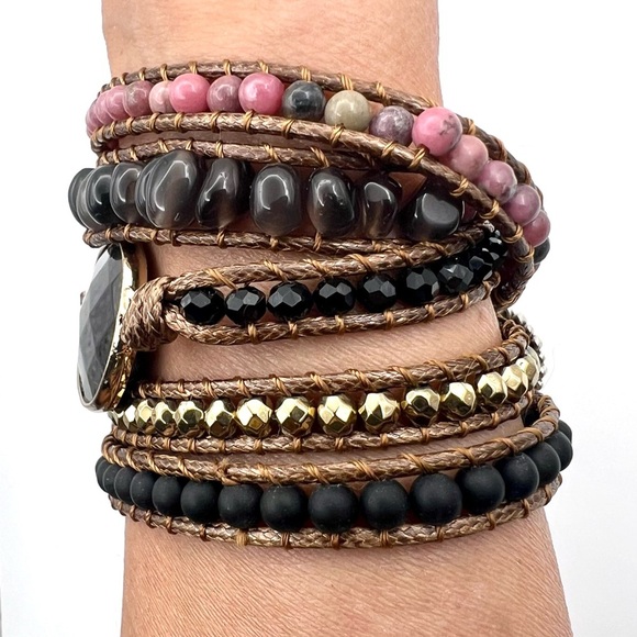 Love + Protection ONYX + Rhodonite Wrap Bracelet - Picture 4 of 11